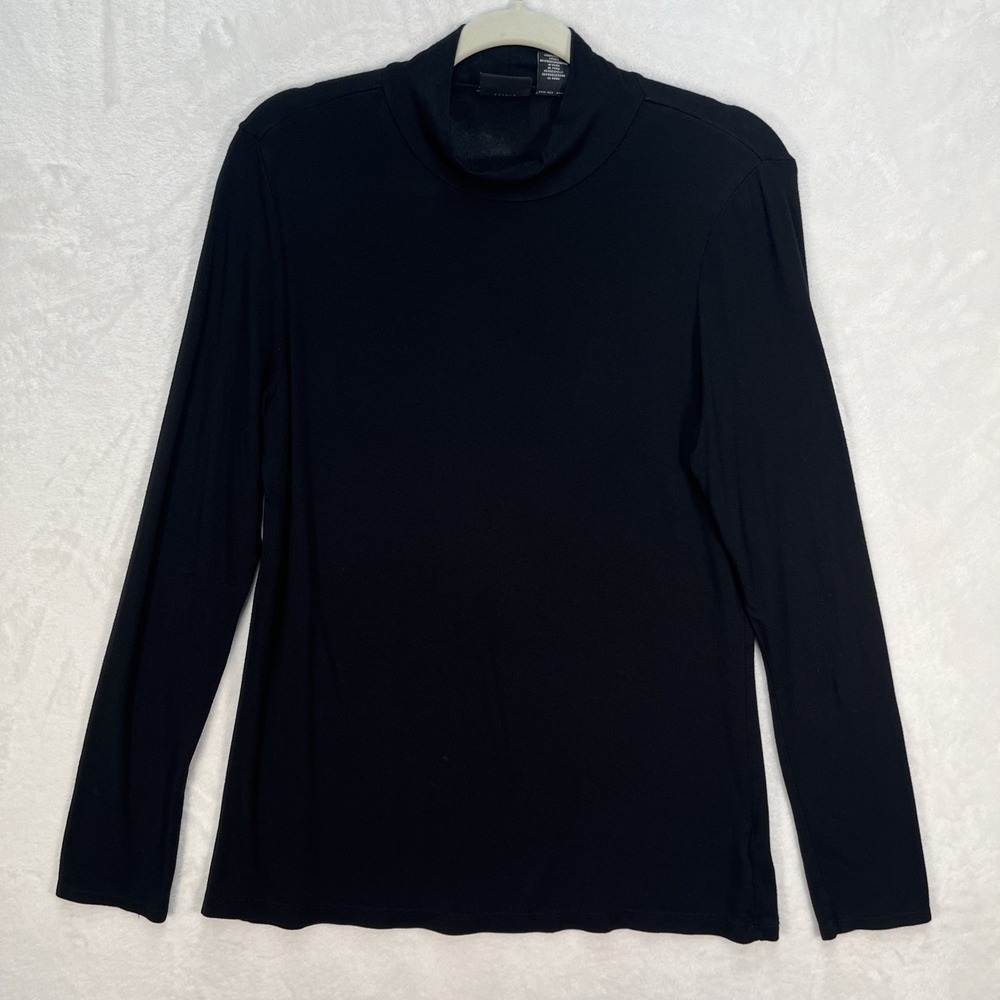 Jones & Co Modal Turtleneck Shirt Womens Large Black Basics Casual Staple